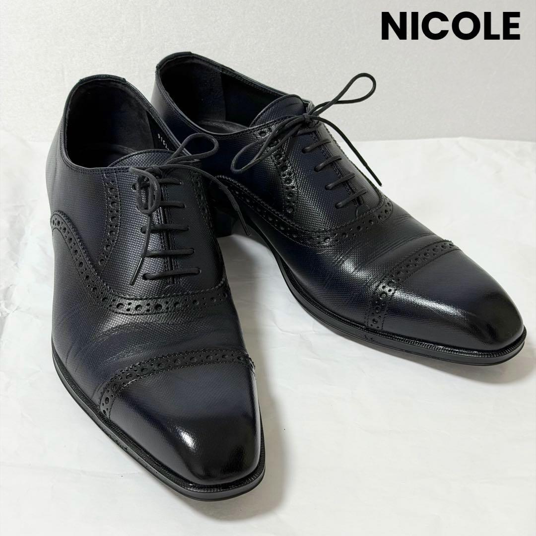 美品 ムッシュニコル 本革 スクエアトゥ ドレスシューズ 26cm レザー 内羽