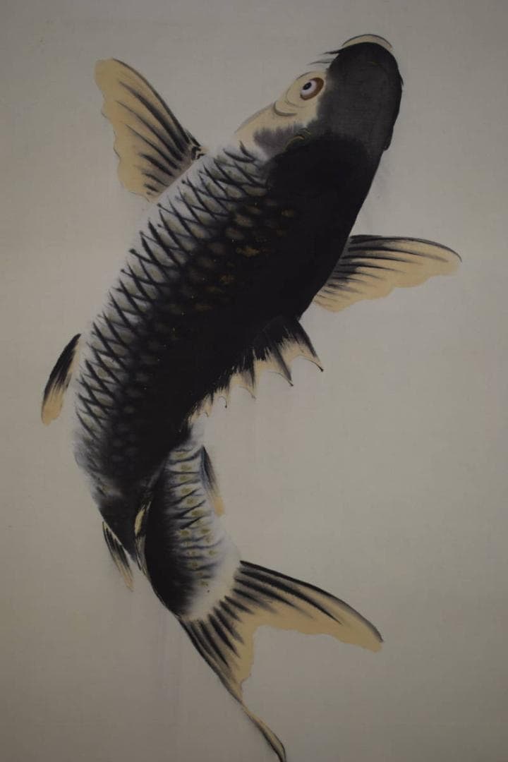 真作/丸山石根/跳鯉図/桐共箱付/布袋屋掛軸HF-353