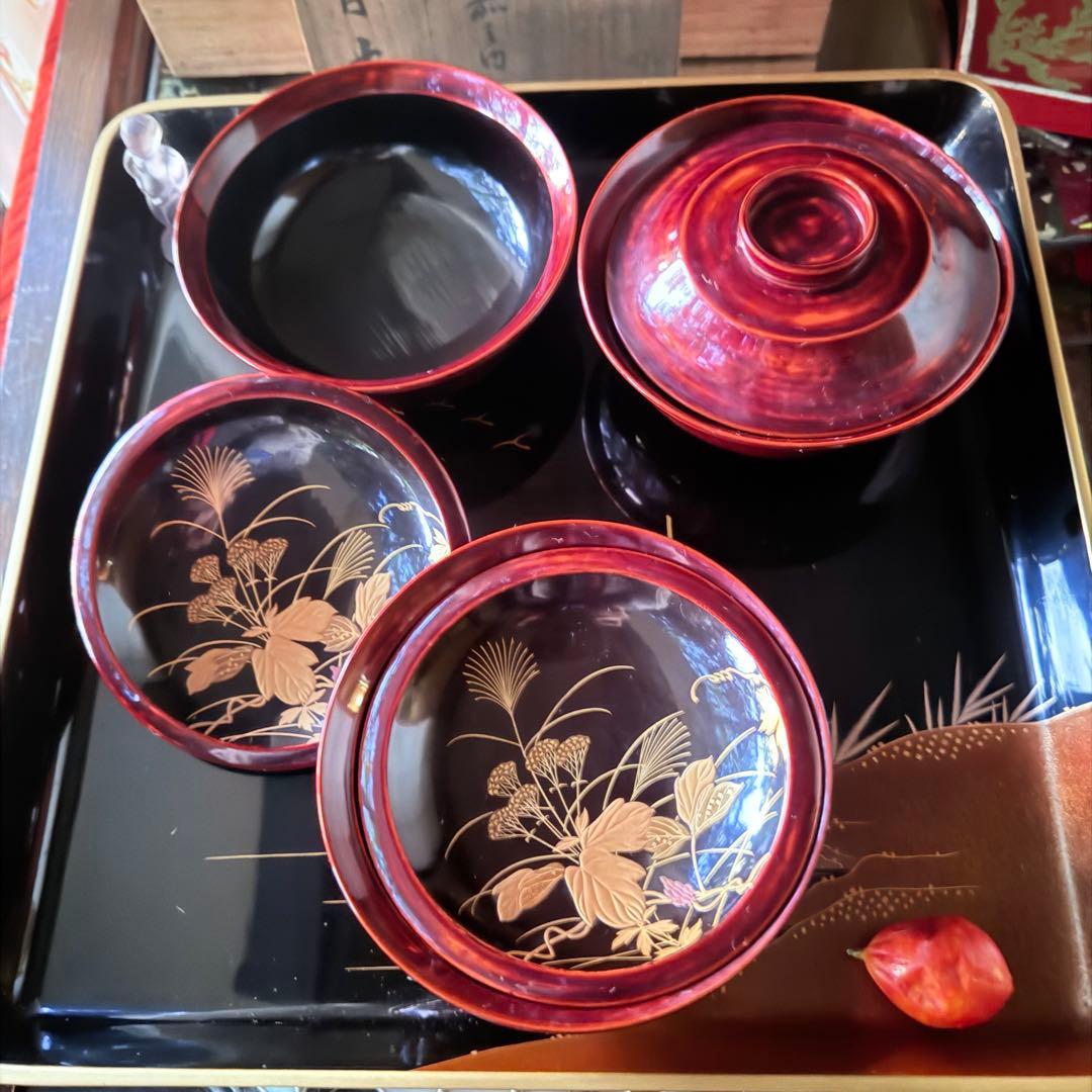 2215様感謝‼️感謝特別価格‼️超絶JAPAN蒔絵あけぼの❌黒蒔絵茶懐石吸物椀5客