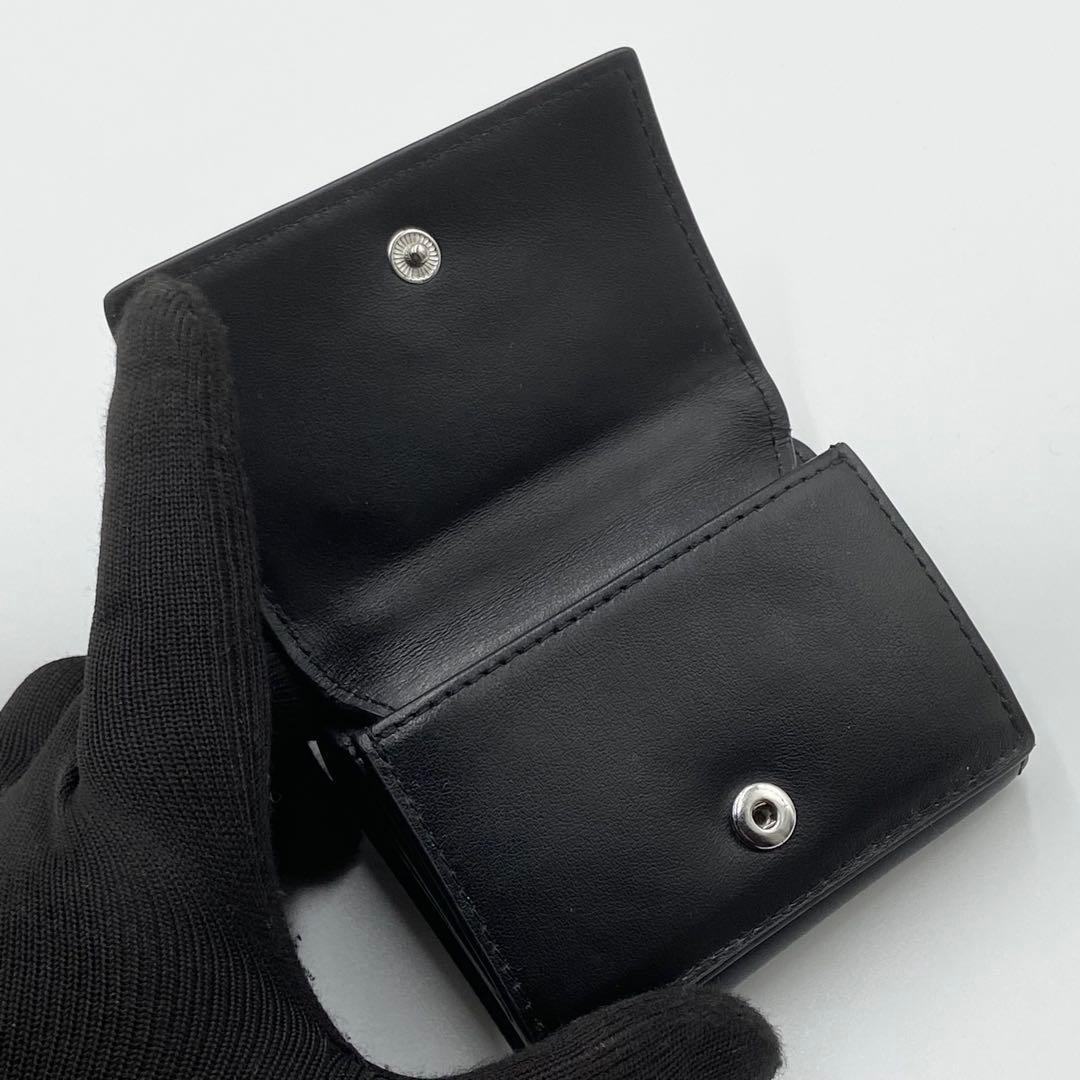 極美品　DISEL 三つ折り財布　1dr オーバル　ロゴ金具　レザー　ブラック
