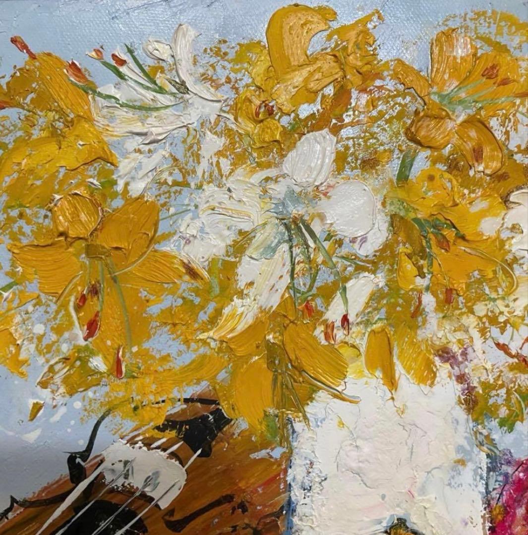 絵画・額縁・油絵・池田秀郎・楽器と花・F4号・美術品・インテリア・新品未使用