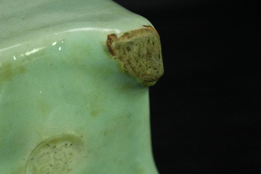 茶道具 青磁 獅子蓋 四方 香炉(K-A359)