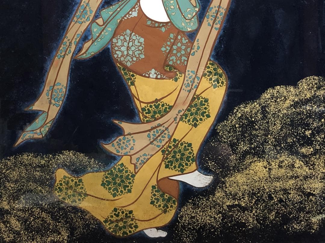 【 月光菩薩・観音図 】　肉筆　大型仏画額　109×92ｃｍ　日本画