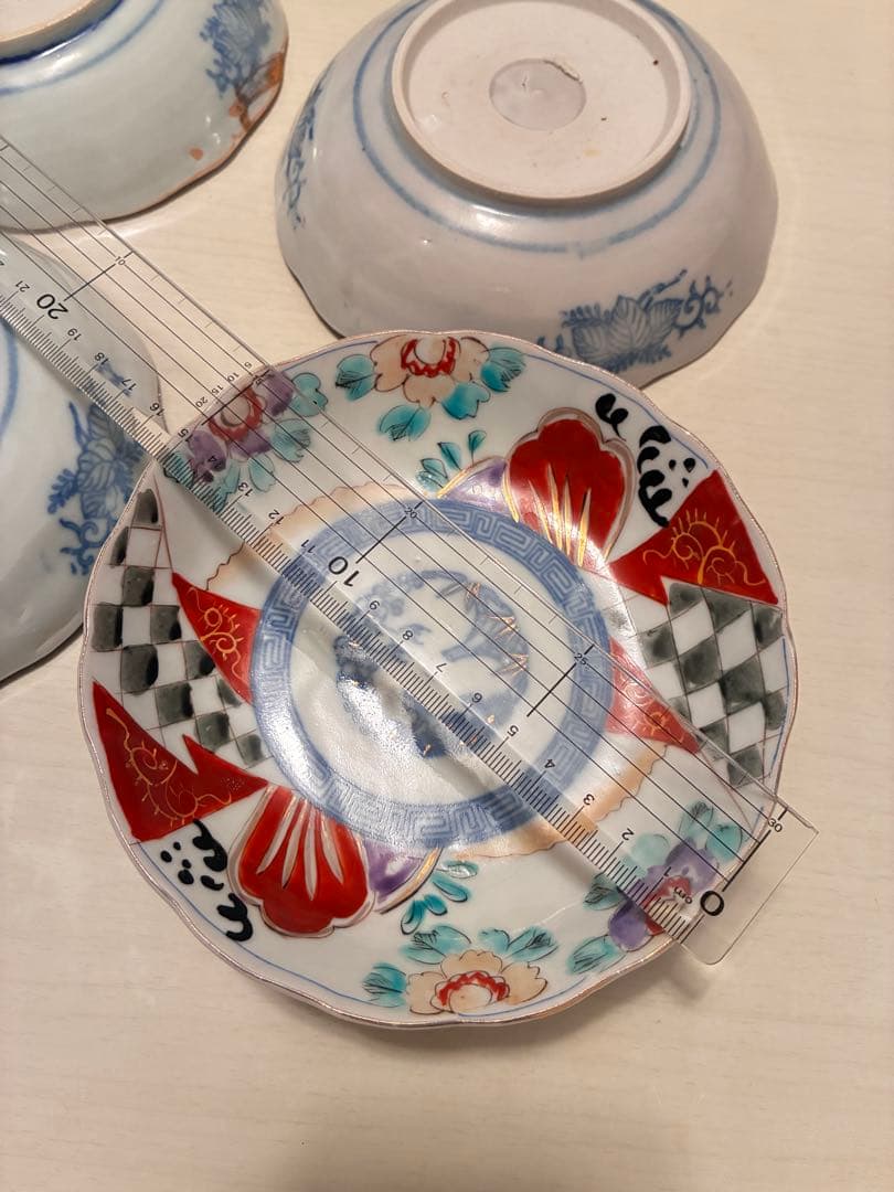 古伊万里なます皿　江戸時代 色絵金彩 膾皿　 輪花　美品4枚セット