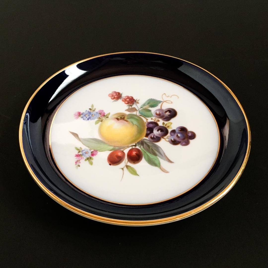 マイセン 金彩 果実文 フルーツ コバルト 絵皿 プレート直径 17センチ ⑥