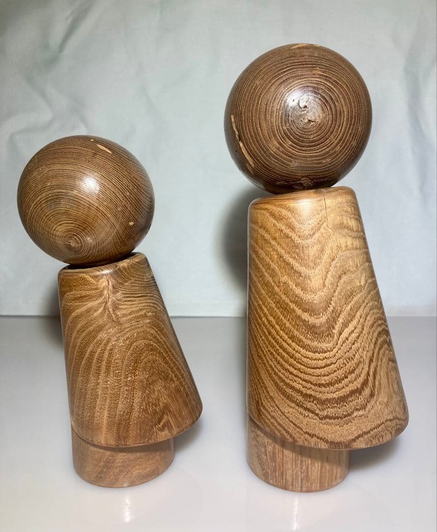 石原日出男　こけし　レア　みちのくおやこ　21cm, 16cm