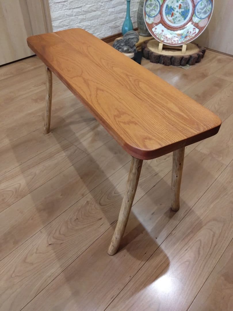 欅のベンチ79　値下げ❕テーブル　長寿のケヤキの杢目が綺麗ですよ❕脚は檜の硬い枝