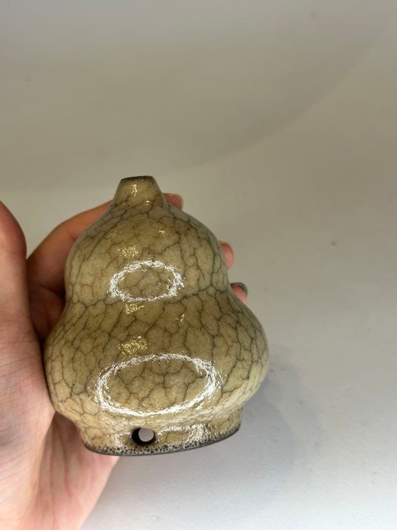 葫蘆形 香炉 陶器 開片釉 茶道具 香道具 置物 賞瓶 中国古陶 煎茶道具