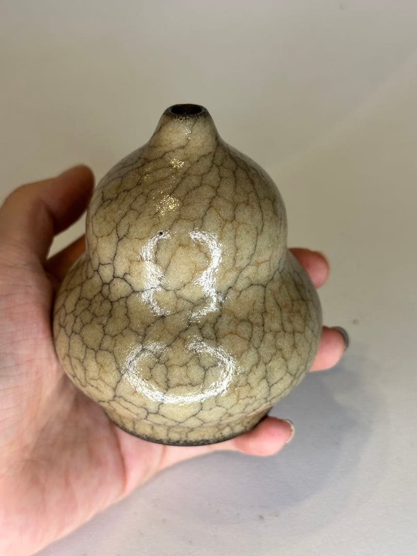 葫蘆形 香炉 陶器 開片釉 茶道具 香道具 置物 賞瓶 中国古陶 煎茶道具