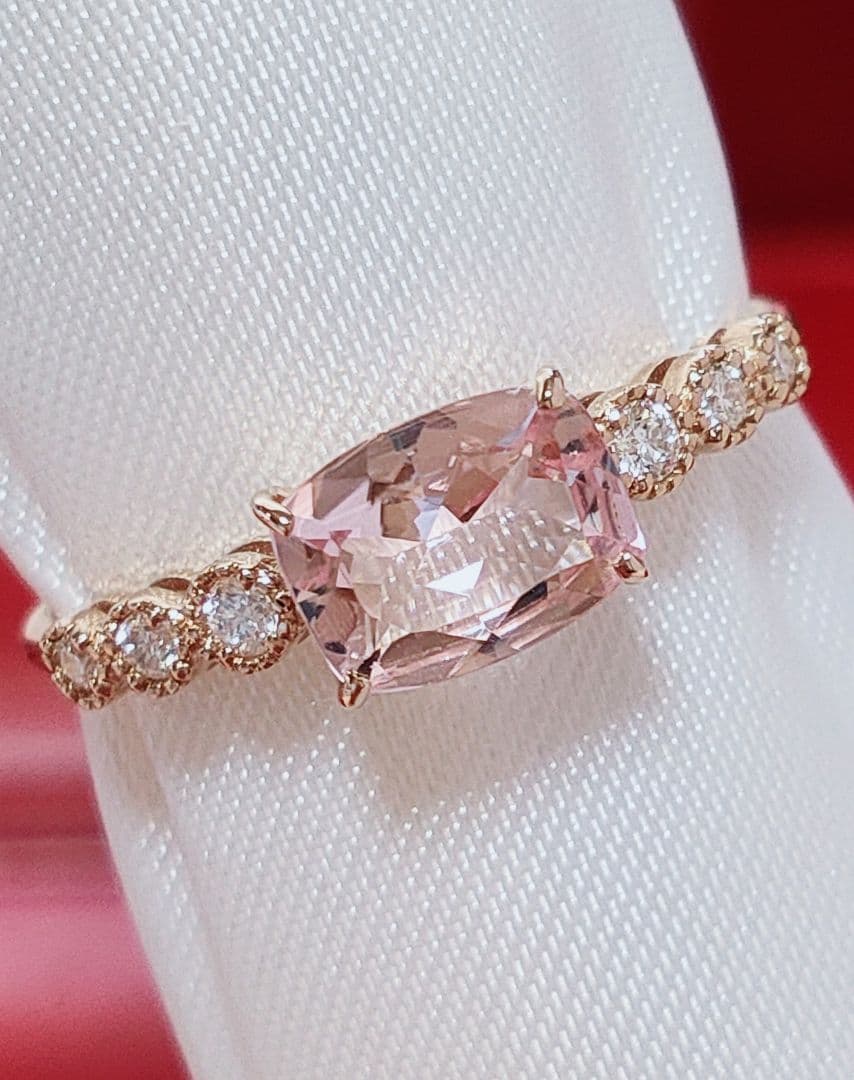 新作 未使用品 k18 天然モルガナイト ダイヤモンド リング