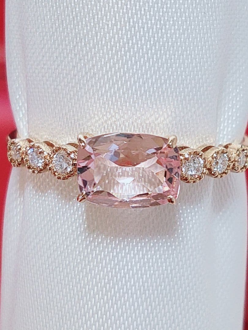 新作 未使用品 k18 天然モルガナイト ダイヤモンド リング