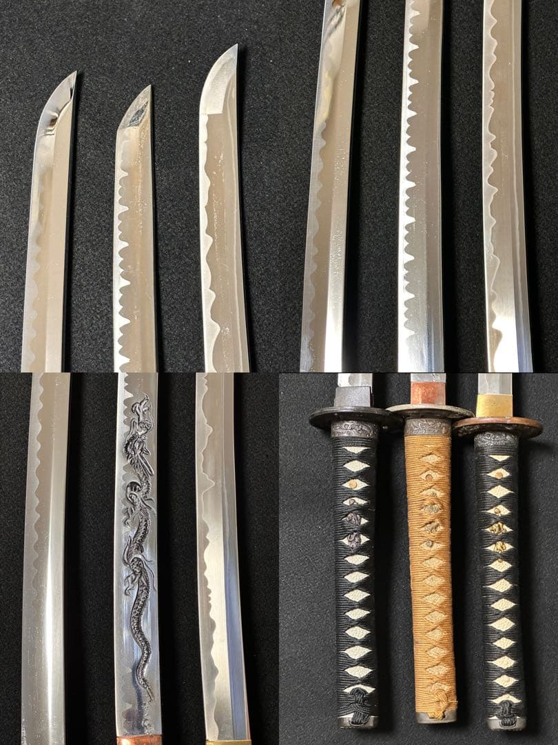 模造刀 打刀三点まとめ　黒鞘　金茶漆鞘　鞘付長さ約103cm 25H28