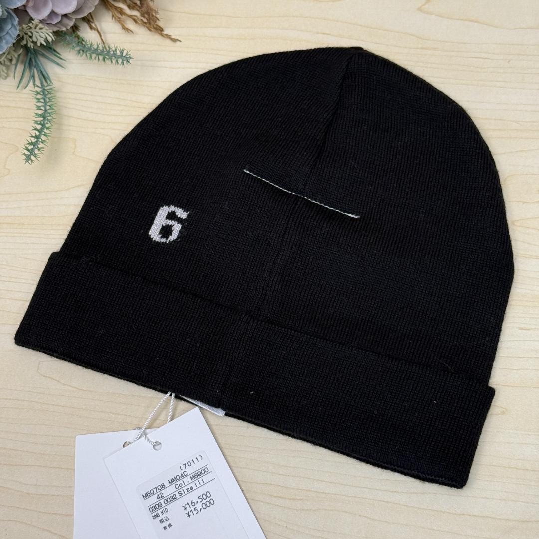 極美品 MM6 エムエムシックス メゾンマルジェラ ニット帽 ブラック ロゴ