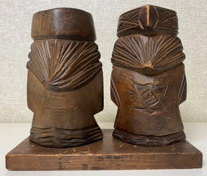 縁起物 天然木 アイヌ木彫置物(台座付)ニポポ人形 北海道 昭和レトロ