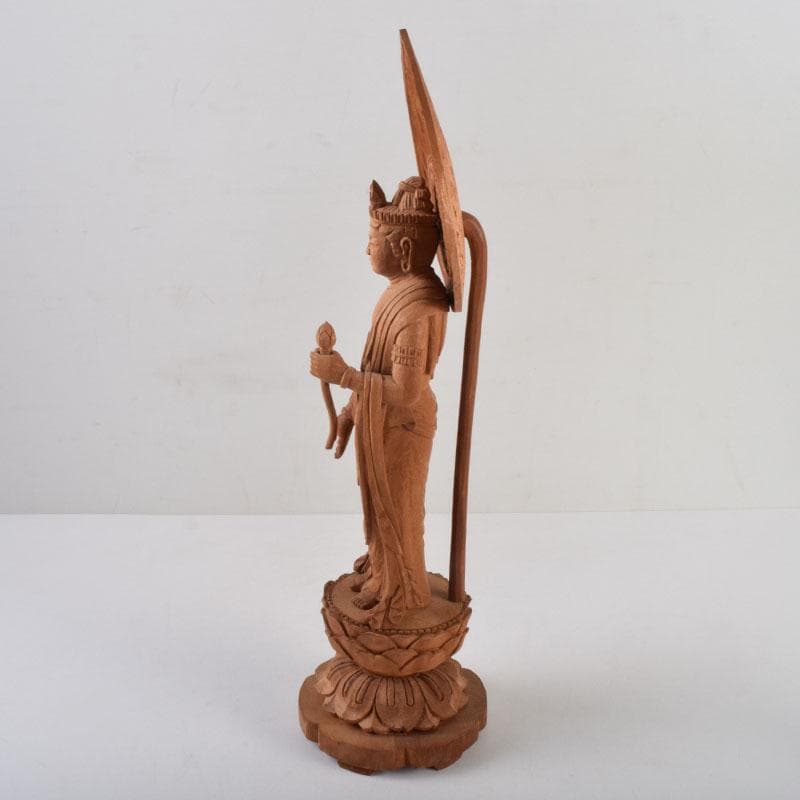 仏教美術　木彫　観音菩薩立像　仏像　置物　在銘　高さ約46cm　V　8764