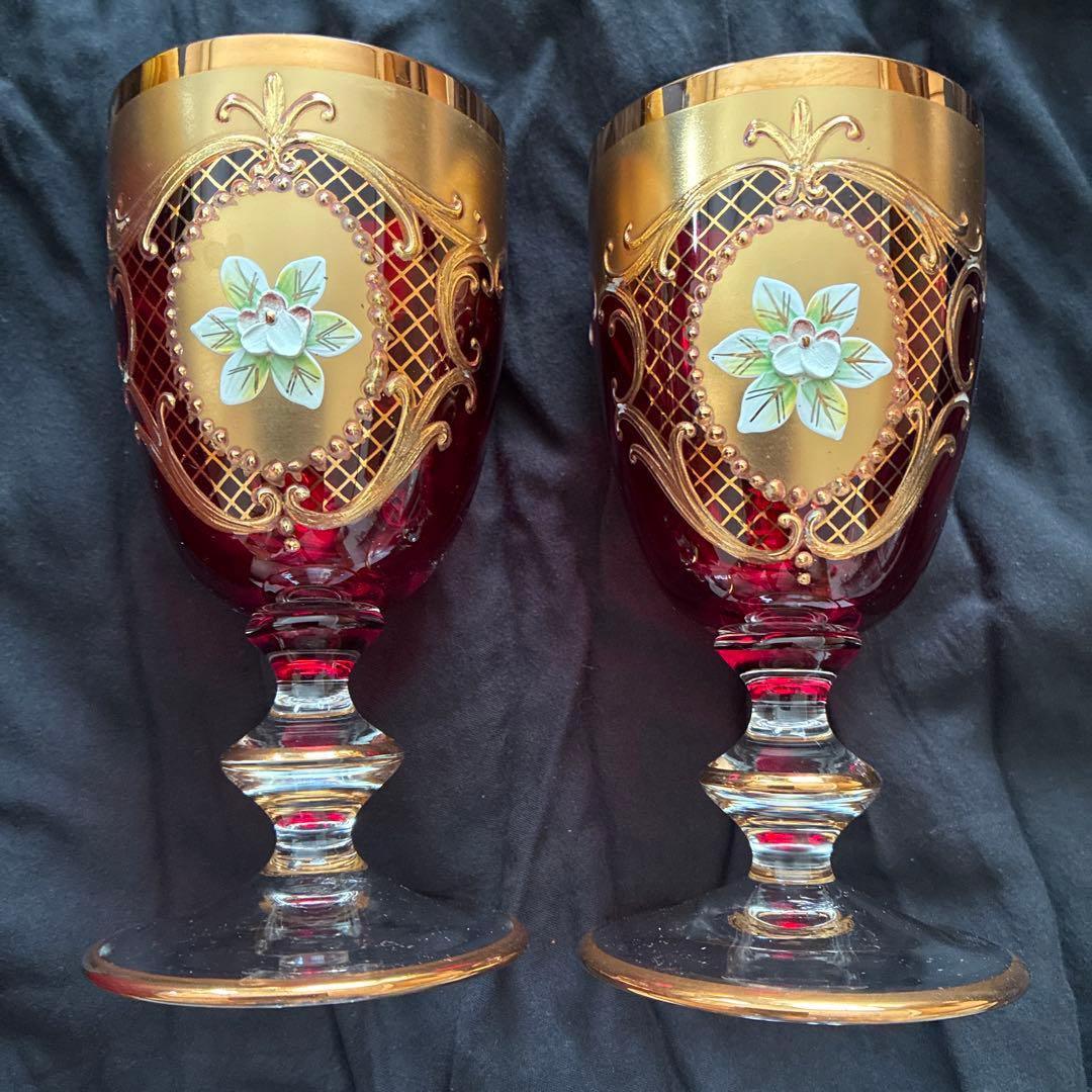 ベネチアングラス 24金 ペアグラス　ヴェネチアン　赤色　ラグーナムラノ