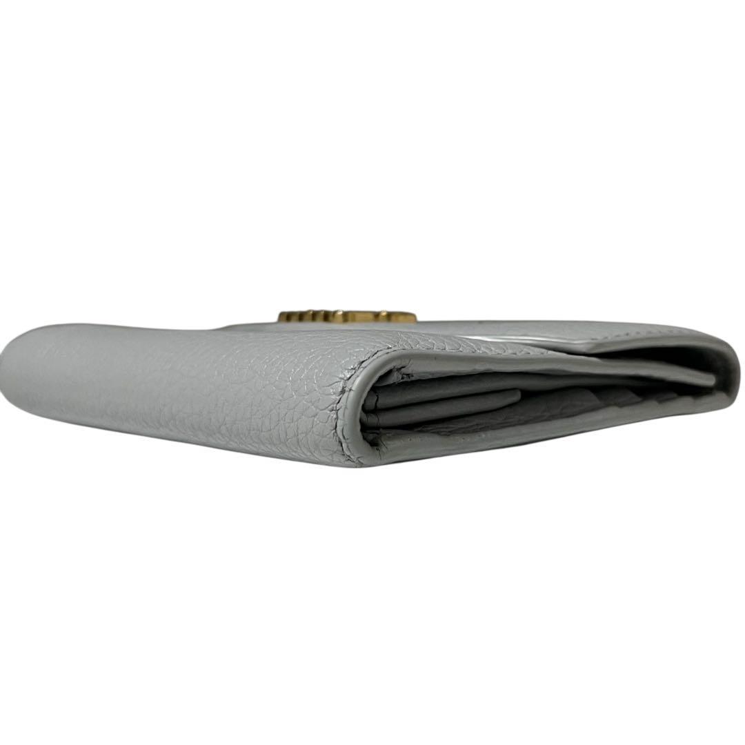 レア✨ミュウミュウ 三つ折り財布 ヴィッテロダイノ ロゴ金具 グレー レザー