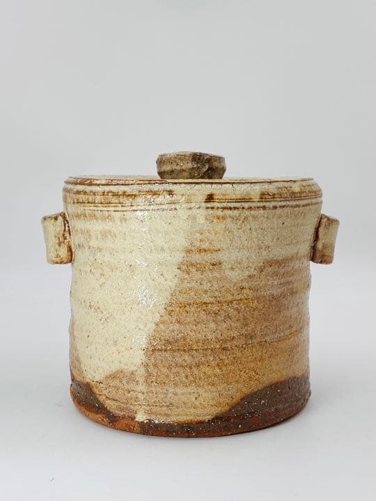 【十二代　田原陶兵衛】萩焼 耳付 水指　桐共箱   共布　側部在銘