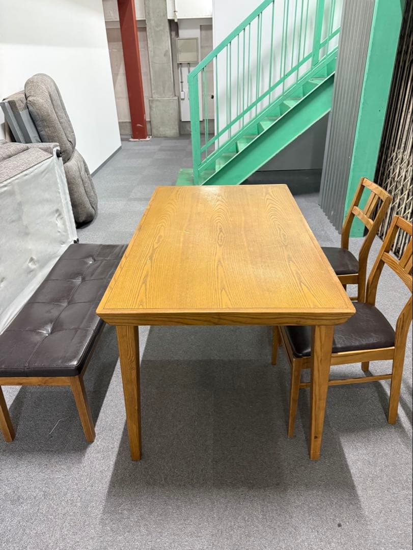 清美堂　ダイニングテーブル&イス２脚、ベンチセット　※直接引取、近隣配送限定