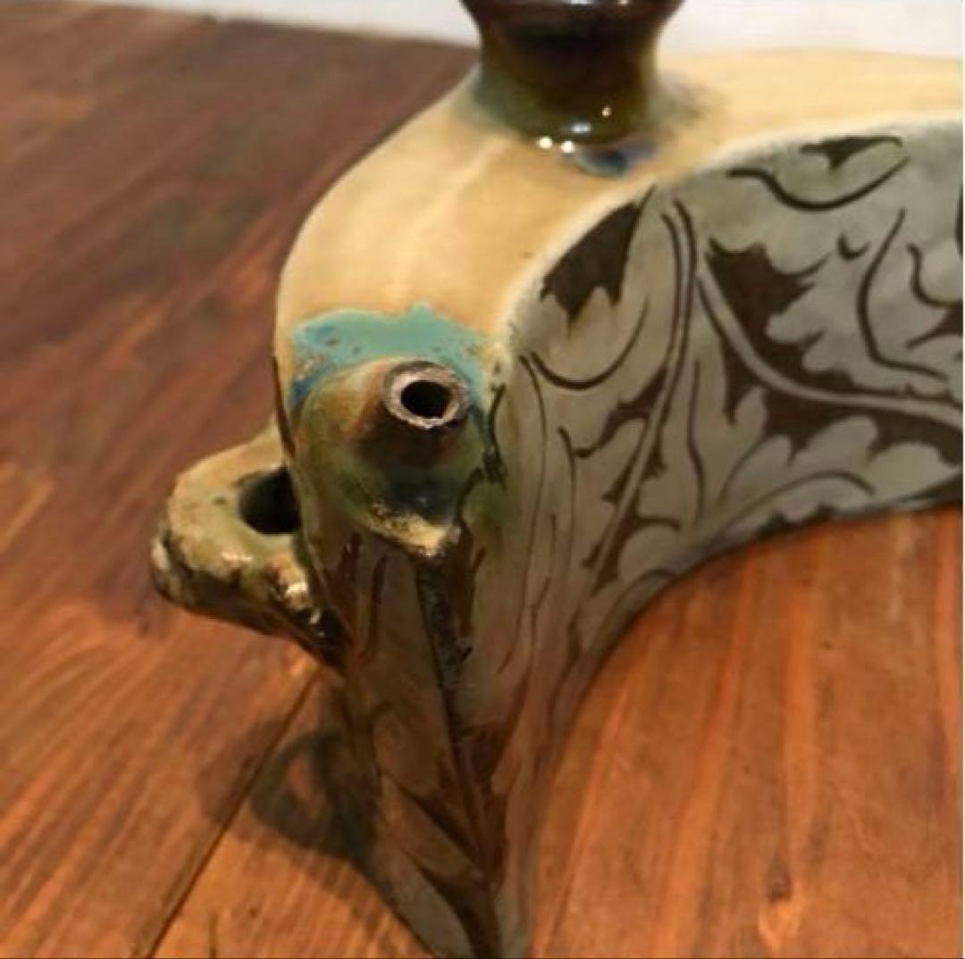 美品　抱瓶　焼物　沖縄　酒器　陶芸　飾りの持ち手が素敵な　丁寧なつくり