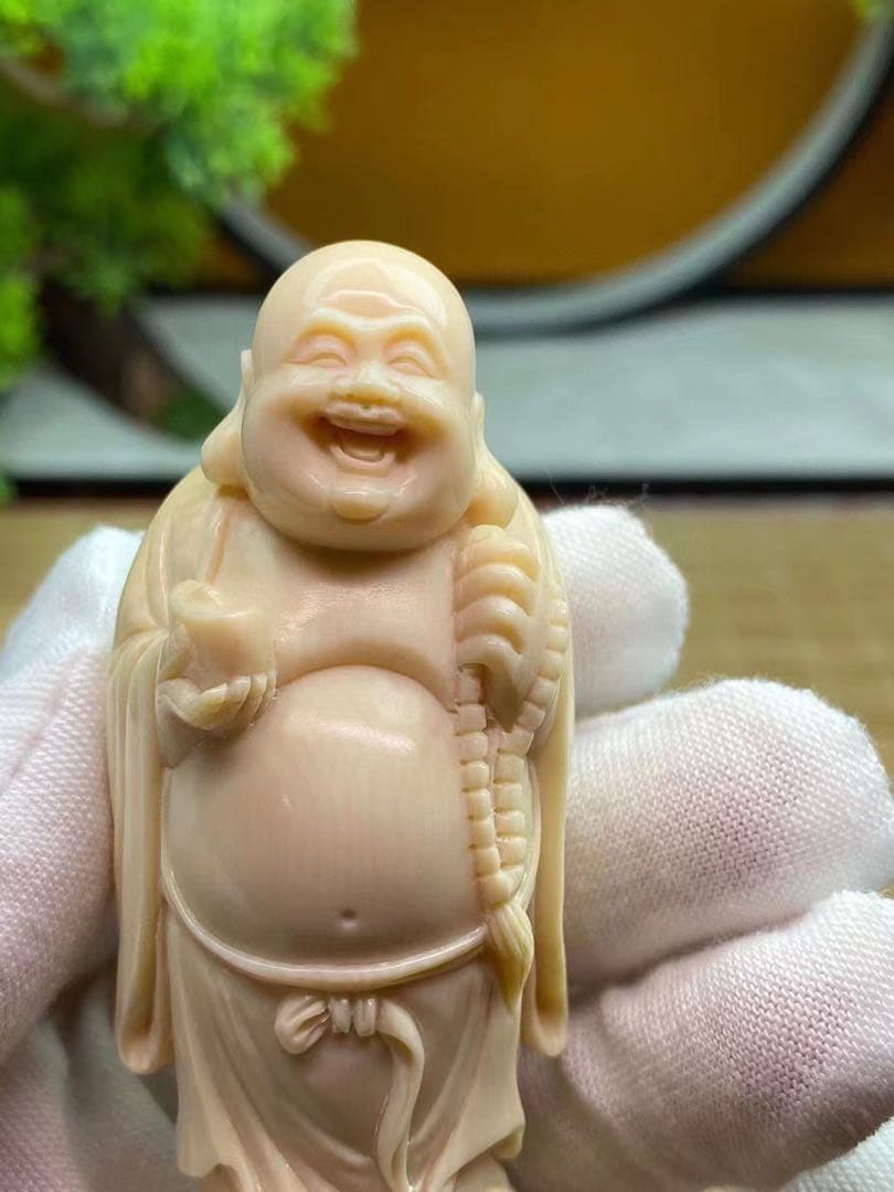 中国　手作り　弥勒仏像　マンモス牙