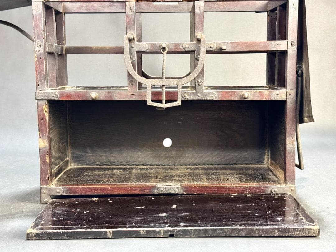 江戸時代 岡持ち 木製二段式野弁当箱 担ぎ式 茶道具 遊山箱 唐木WWWT028