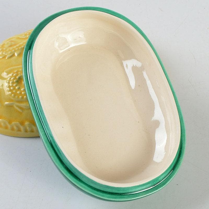 茶道具　粟田焼　岡田佳山作　黄交趾小判龍　香合　共箱　V　9523