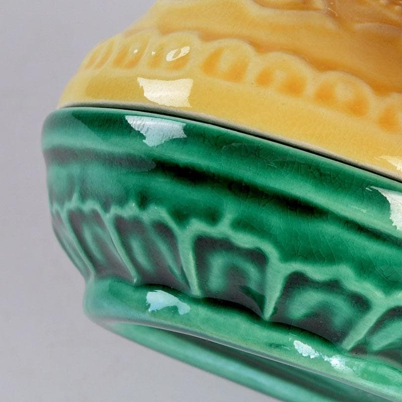 茶道具　粟田焼　岡田佳山作　黄交趾小判龍　香合　共箱　V　9523