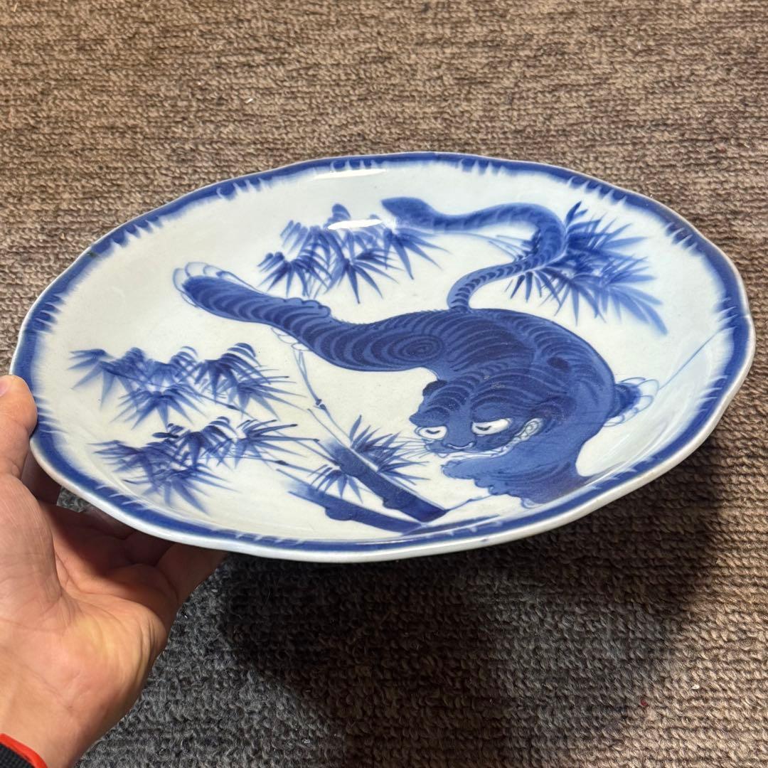 古伊万里　染付　志田焼　竹虎文　大皿