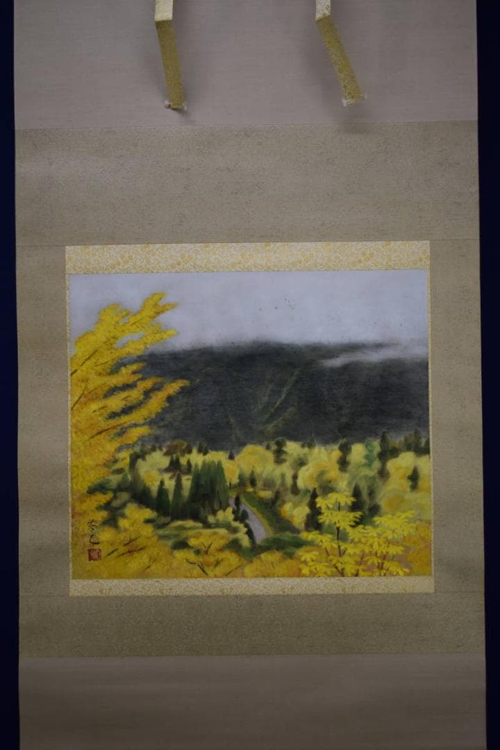 真作/原田太乙/秋色/立山ブナ坂遠望/桐共太巻箱付/布袋屋掛軸HG-601