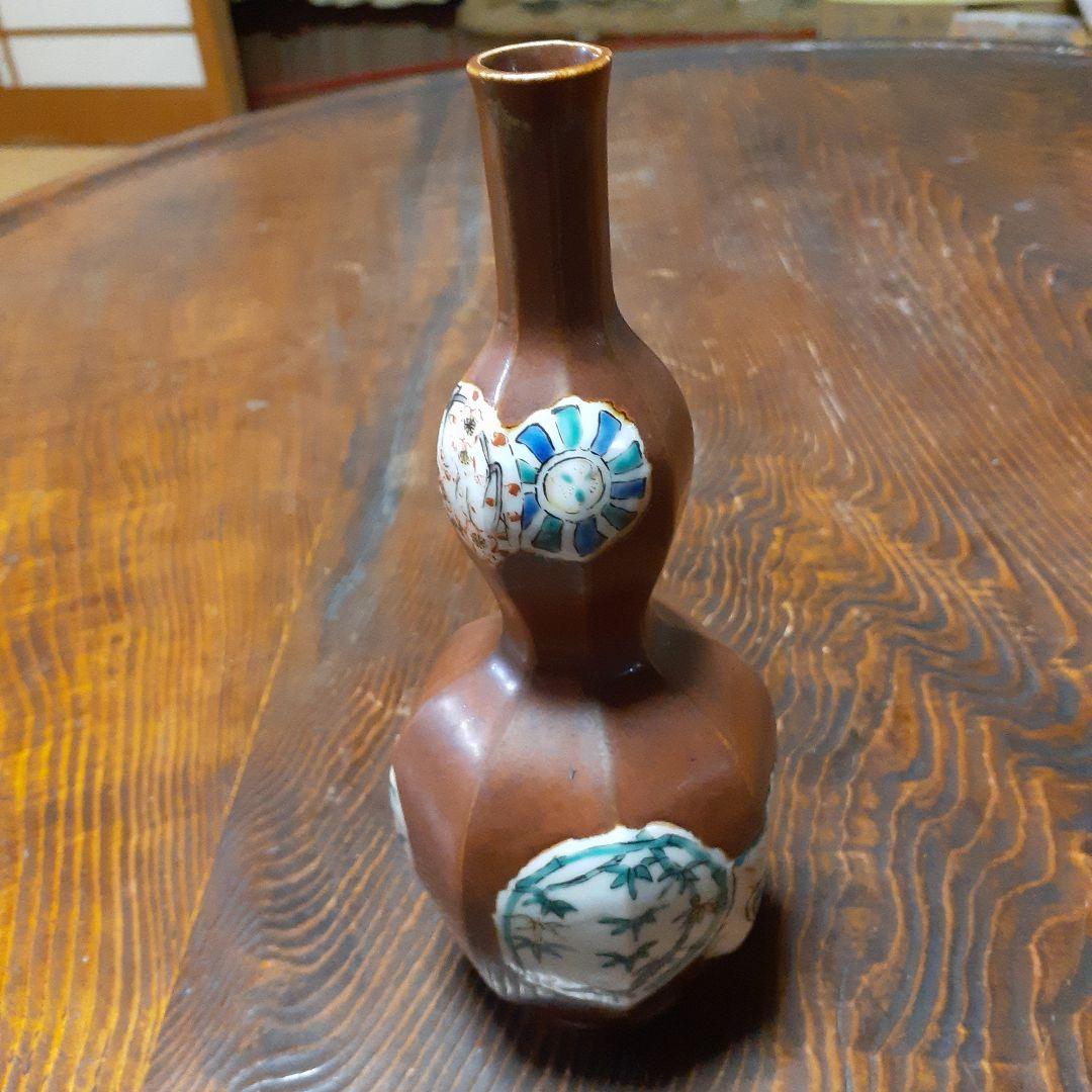 古九谷鉄釉色絵四君子徳利