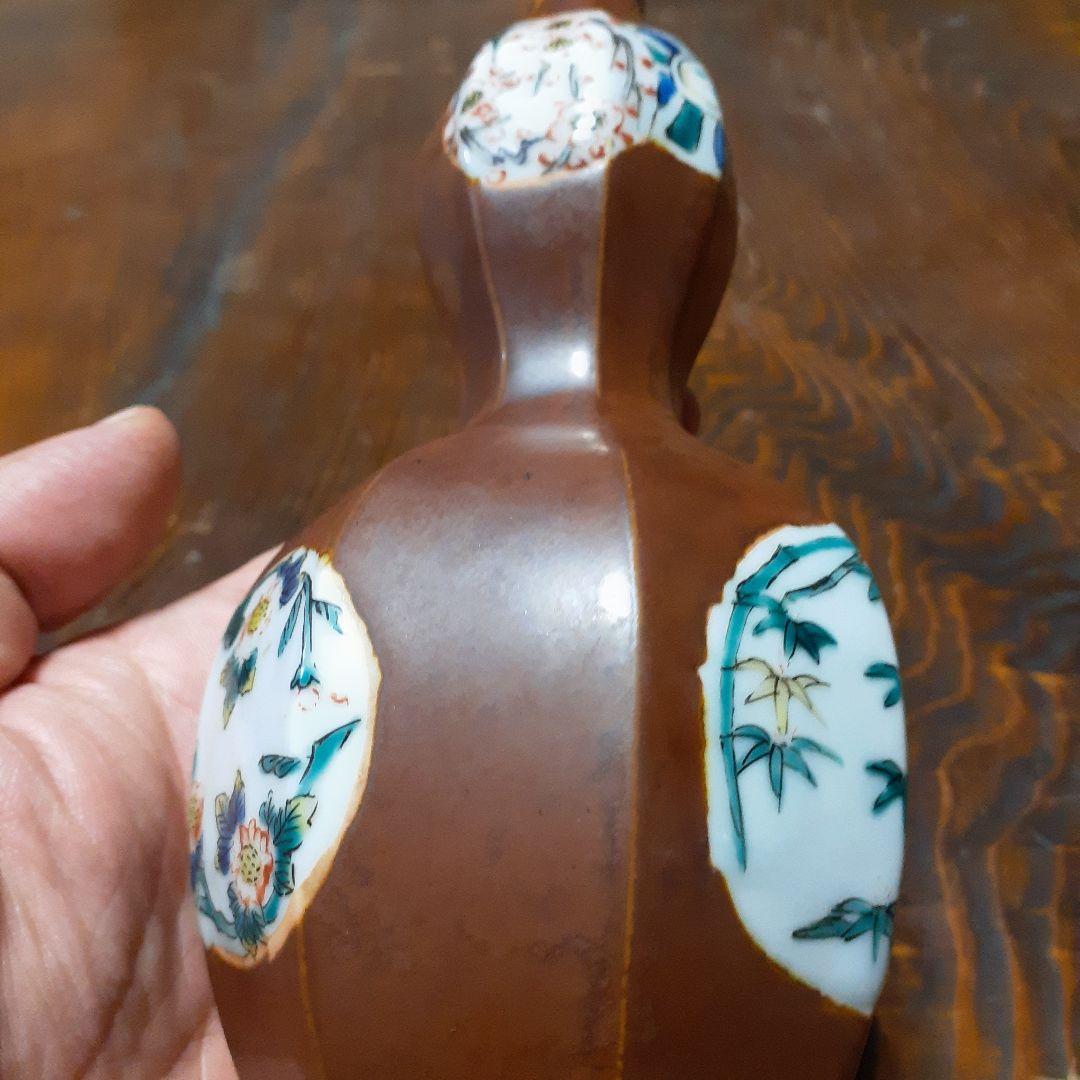 古九谷鉄釉色絵四君子徳利