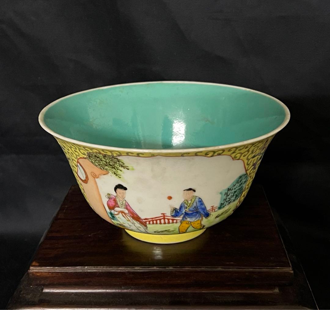 中国古美術　色鉢　五彩花卉文茶碗【乾龍年製】在銘　XG:2-22