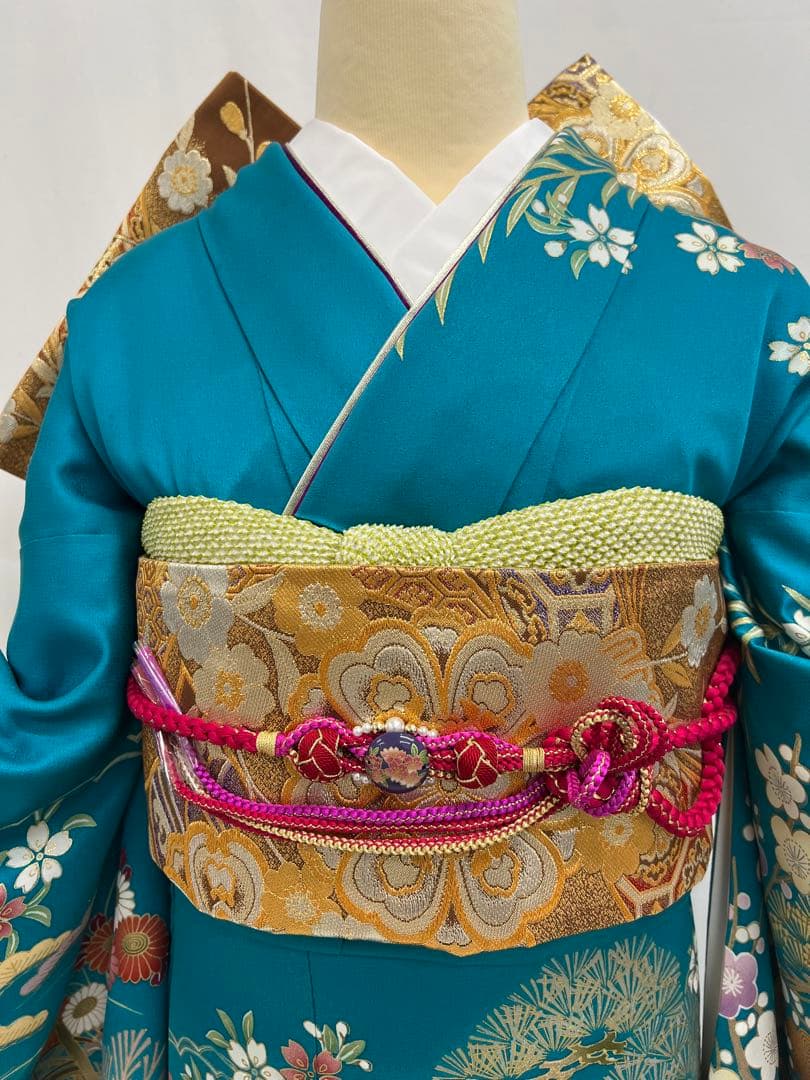 振り袖　フルセット　長襦袢付　金彩加工　刺繍入り　成人式　襟裏、右肩難あり631