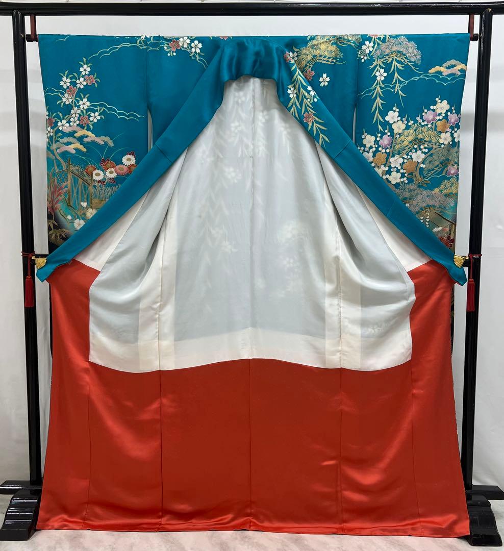 振り袖　フルセット　長襦袢付　金彩加工　刺繍入り　成人式　襟裏、右肩難あり631