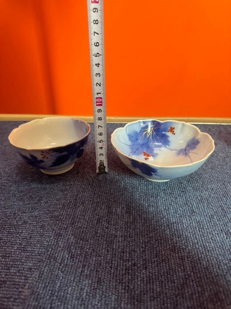 1707 深川製磁　染付葡萄絵　花型鉢　3客