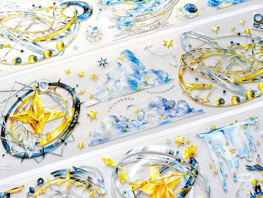 【9109】海外　マスキングテープ　3/5/巻　貝殻光惑星　軌道　星雲　装飾系