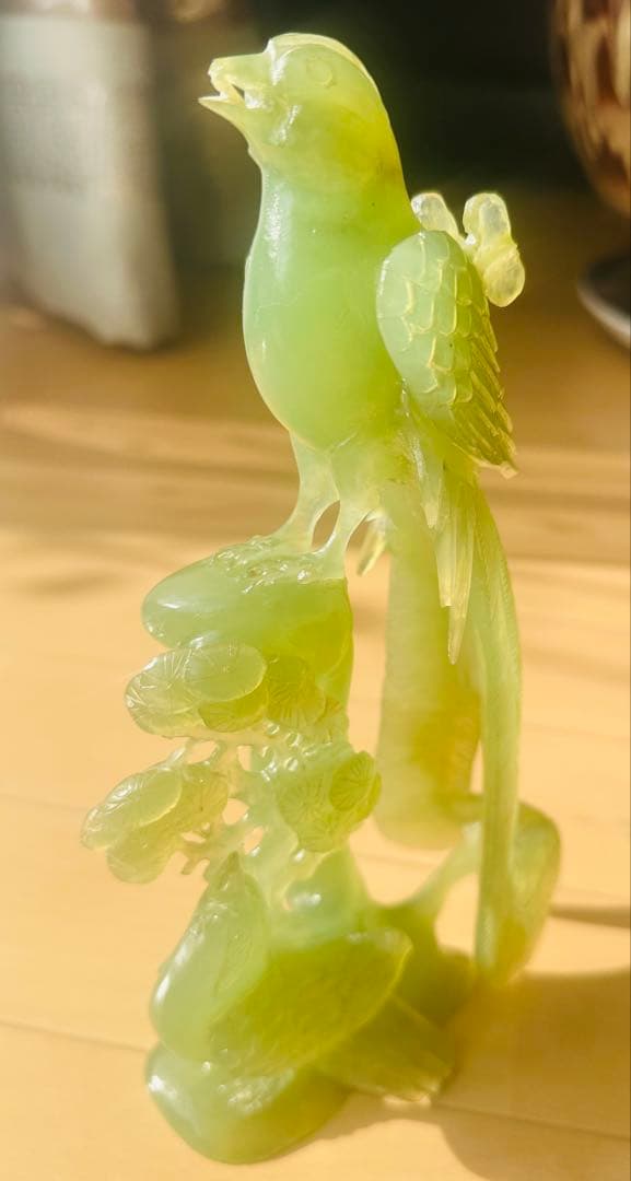 現状品 翡翠 鳥と花の彫刻 高さ約2 3cm 18 Cm 2点セット