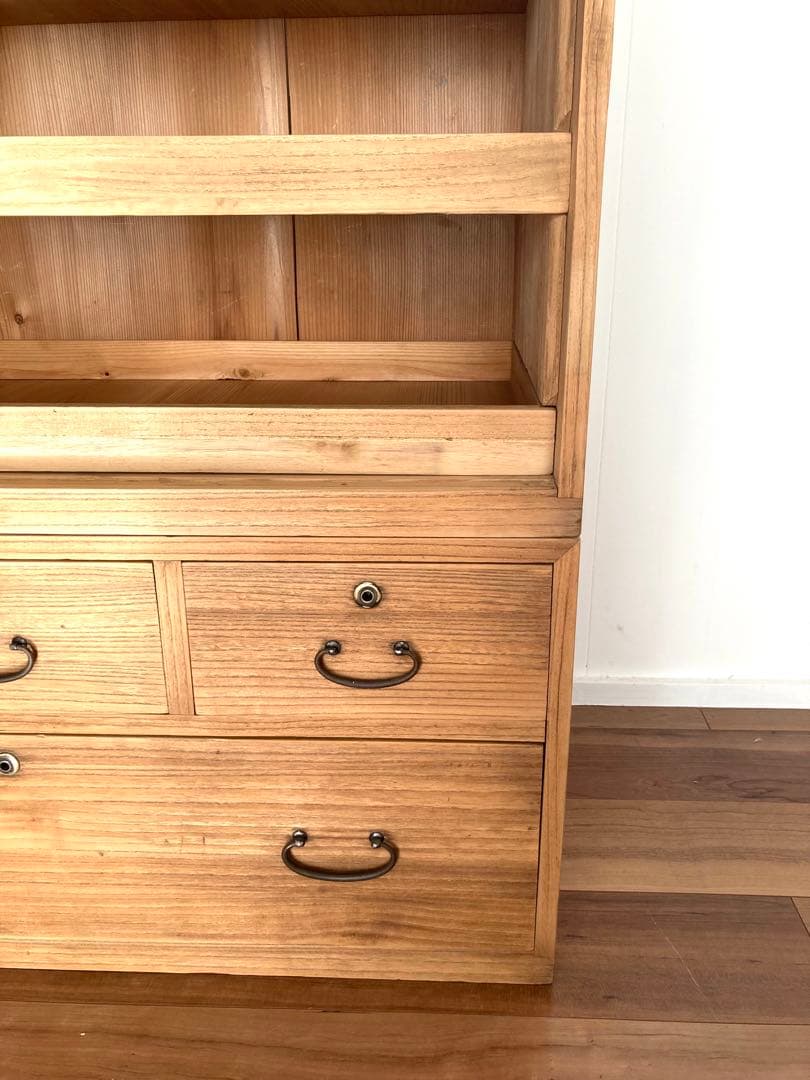 【メンテ済】アンティークの二段収納棚　上下分割可　総桐　食器棚　剥離無塗装