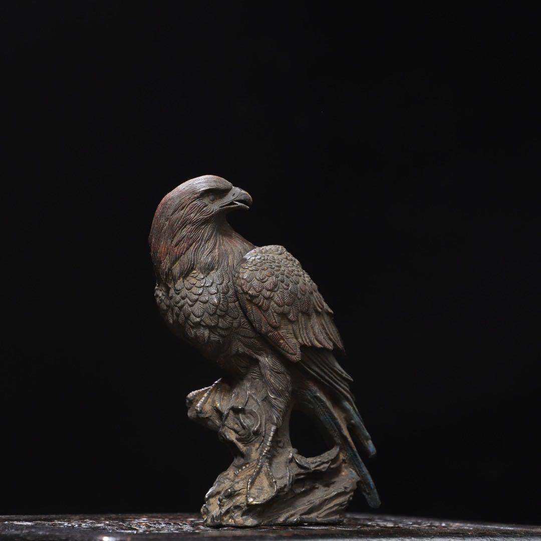 旧蔵　銅製　鹦鹉（インコ）／鷹意匠の香炉