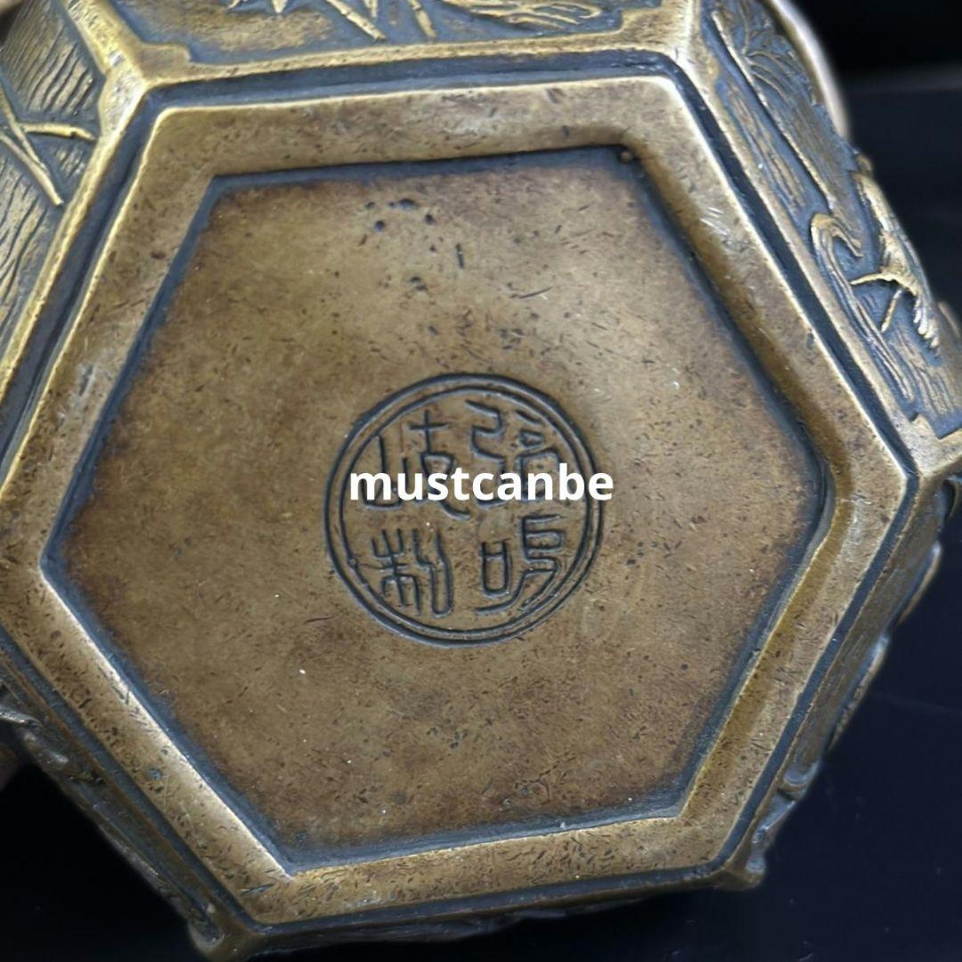 銅器 香炉 香薫炉 六角暖手炉 装飾品 工芸品 置物