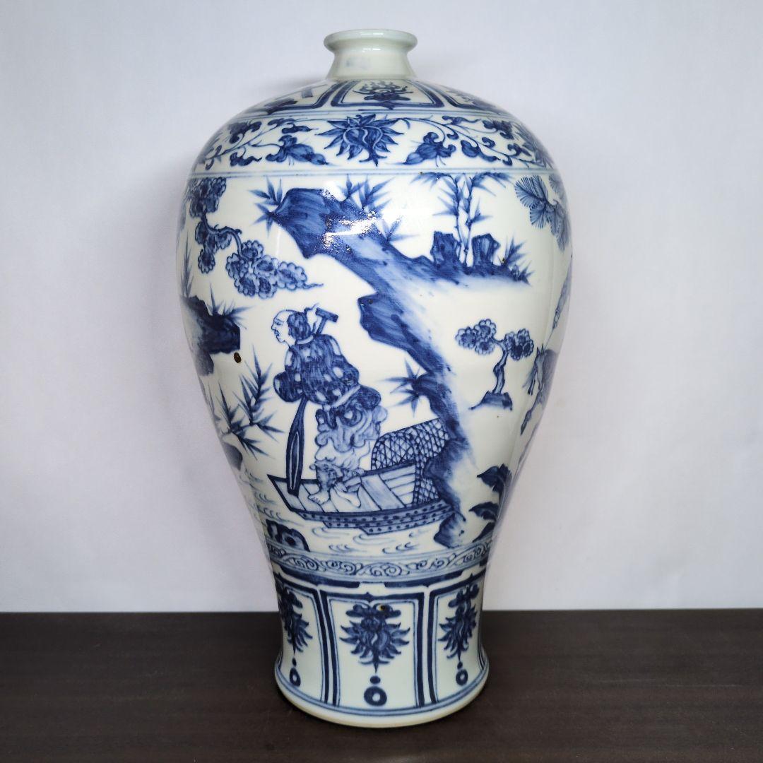 青花 山水唐人文 梅瓶 高さ約40cm