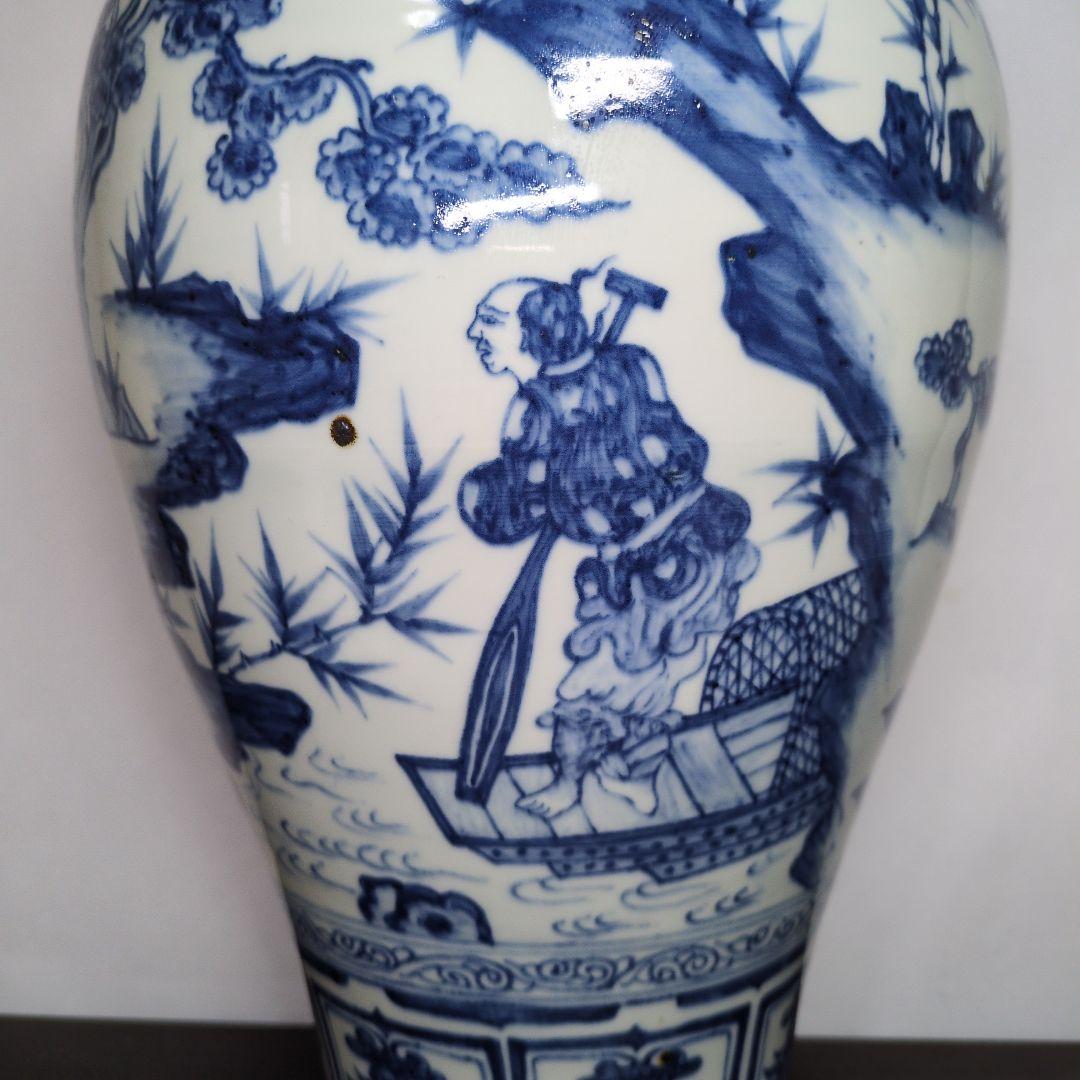 青花 山水唐人文 梅瓶 高さ約40cm