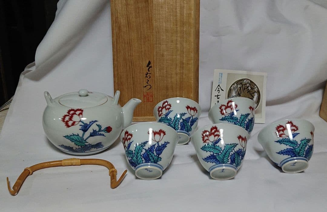 今右衛門茶器揃陶器の急須と湯呑みセットA396