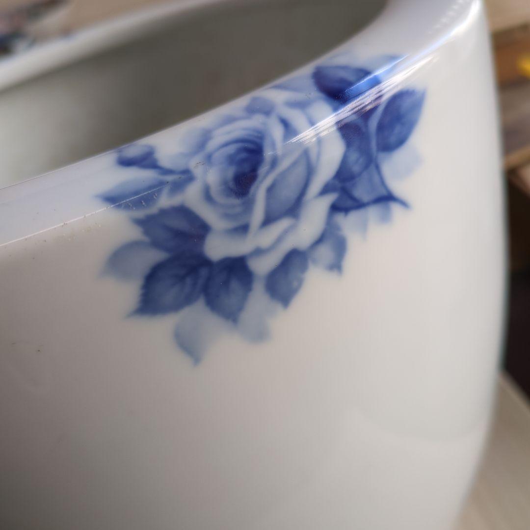 骨董 火鉢 薔薇 ノリタケ ブルーローズ 日陶 鉢カバー 睡蓮鉢 メダカ