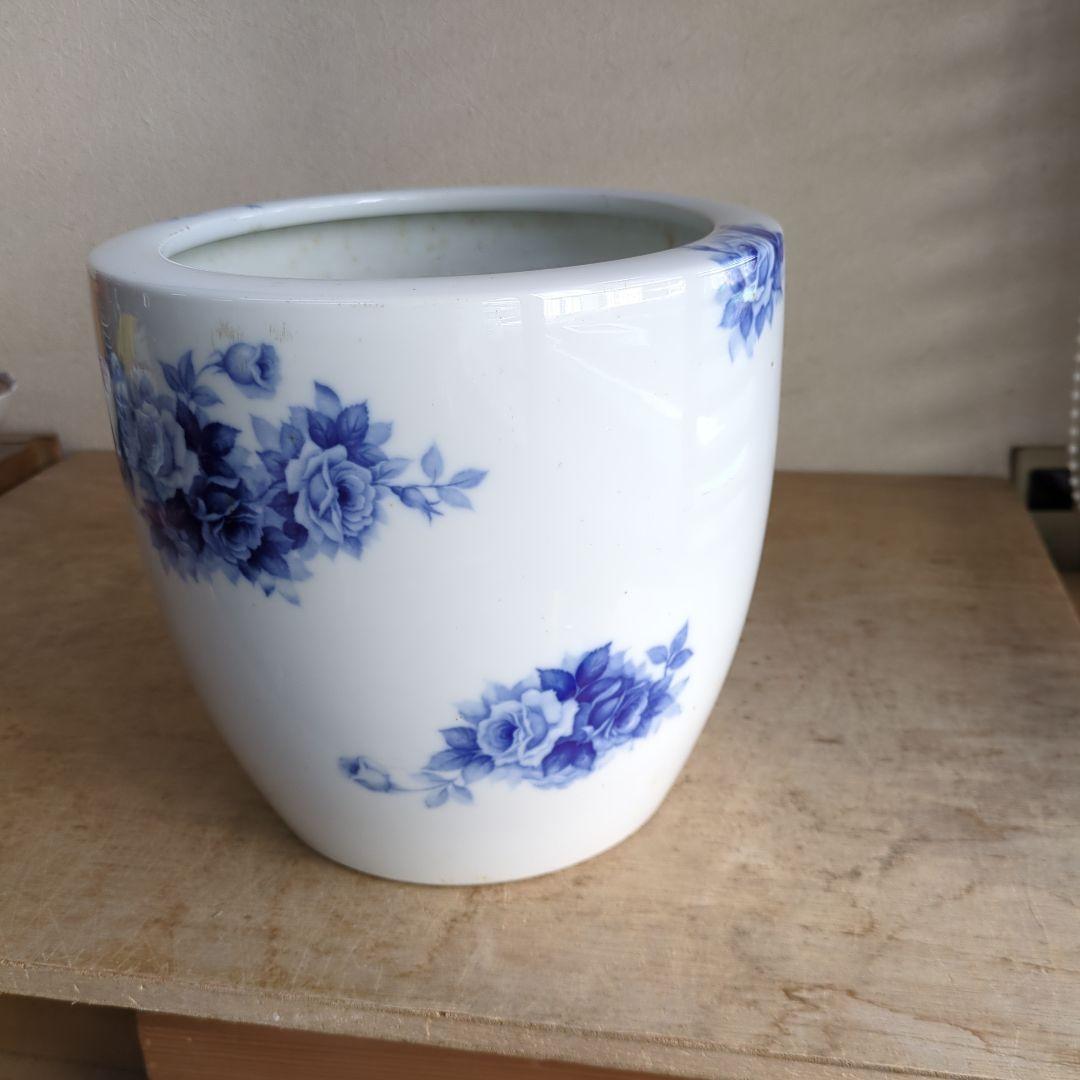 骨董 火鉢 薔薇 ノリタケ ブルーローズ 日陶 鉢カバー 睡蓮鉢 メダカ