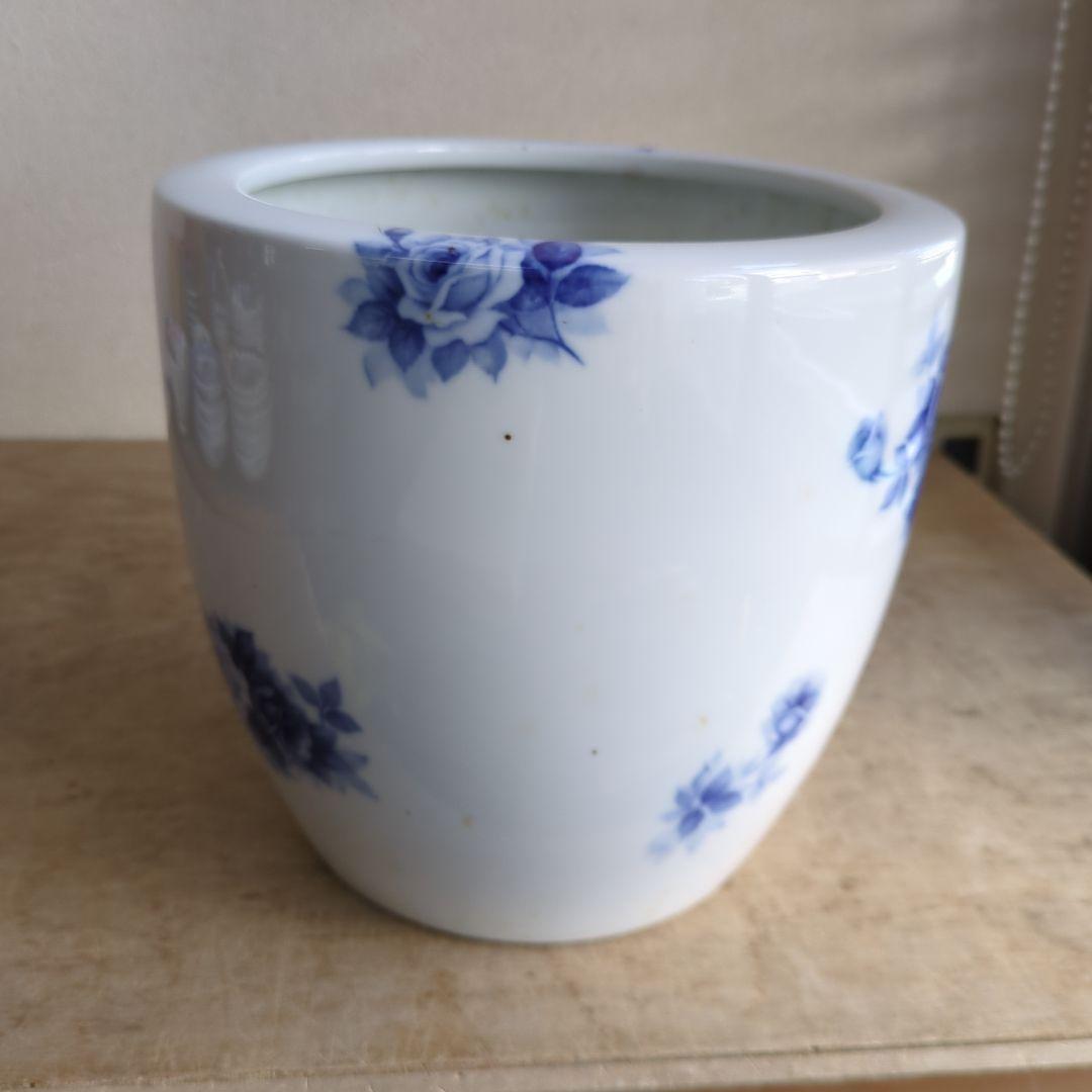 骨董 火鉢 薔薇 ノリタケ ブルーローズ 日陶 鉢カバー 睡蓮鉢 メダカ