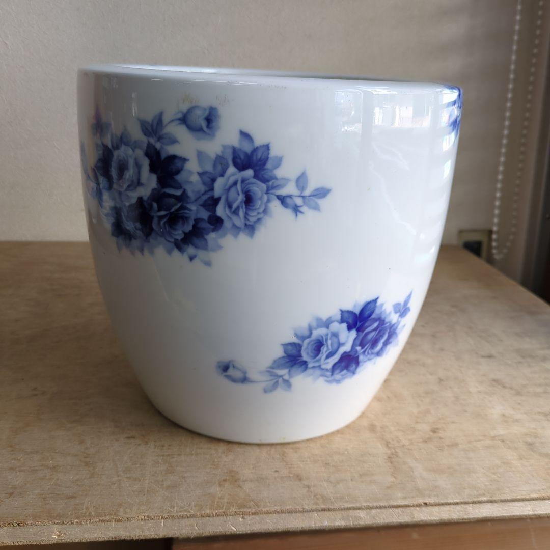 骨董 火鉢 薔薇 ノリタケ ブルーローズ 日陶 鉢カバー 睡蓮鉢 メダカ