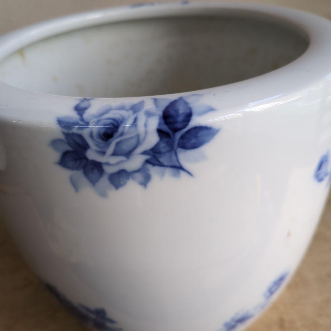 骨董 火鉢 薔薇 ノリタケ ブルーローズ 日陶 鉢カバー 睡蓮鉢 メダカ