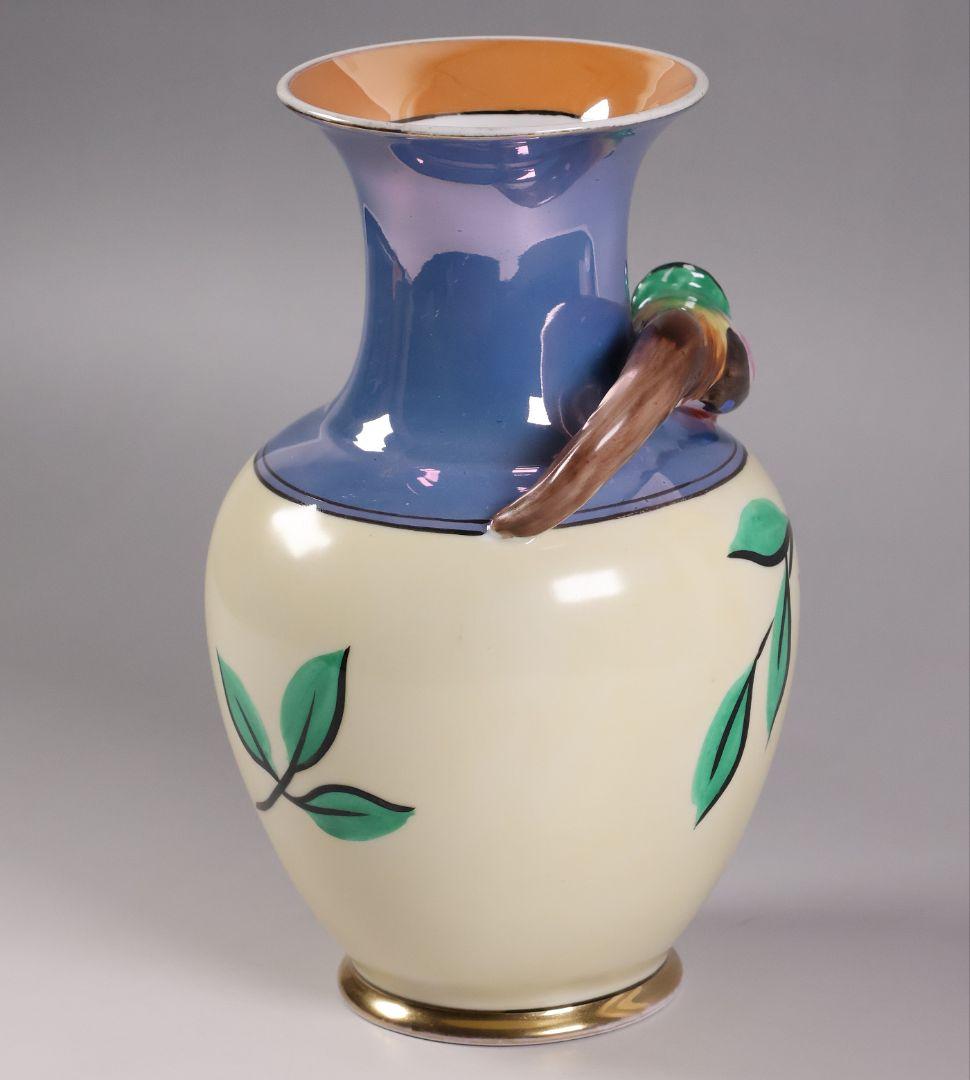 【CM312】オールドノリタケ 鳥 花瓶 ラスター彩 オウム インコ 花器